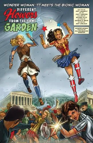 Wonder Woman 77 Meets the Bionic Woman Women's Colored Tank-Top - idPoster.com